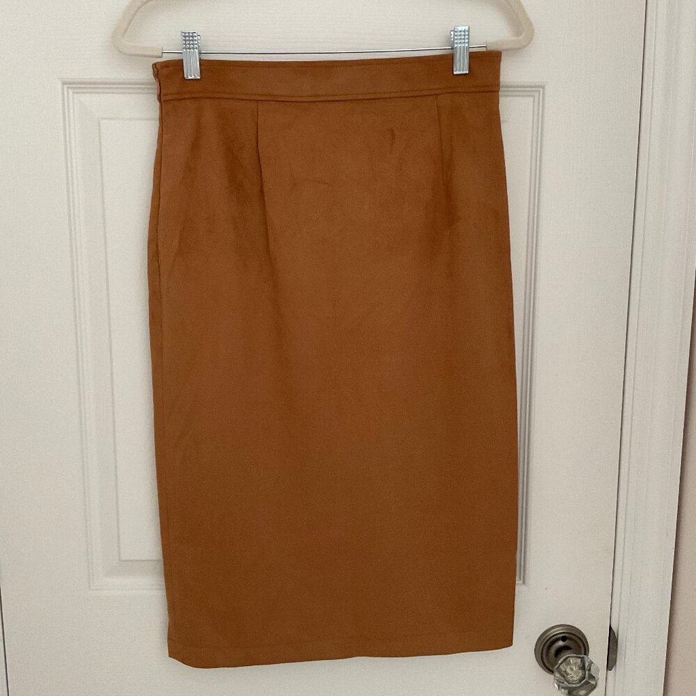 T Tahari Camel Faux Suede Pencil Skirt | Size Small | NWT